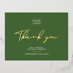Carte Postale D'invitation À Feuilles D'aluminium Logo d'entreprise verte Merci encart de colis