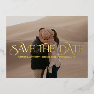 Carte Postale D'invitation À Feuilles D'aluminium Luxe Overlay FOIL Wedding Enregistrer La Date Cart