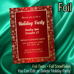 Carte Postale D'invitation À Feuilles D'aluminium Luxueux rouge et or Elegant Script Font Festive