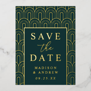 Carte Postale D'invitation À Feuilles D'aluminium Mariage Arch Déco moderne Enregistrer la date