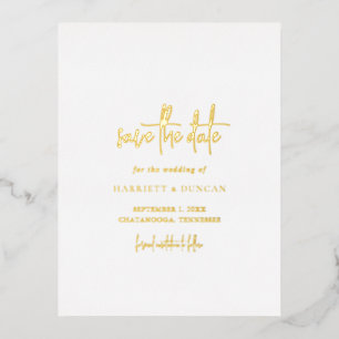 Carte Postale D'invitation À Feuilles D'aluminium Mariage Élégant Intemporel Enregistrez la Date
