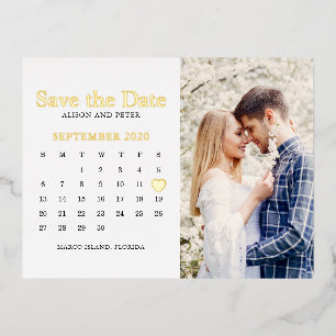 Carte Postale D'invitation À Feuilles D'aluminium Mariage Enregistrer la photo Calendrier Date