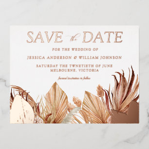 Carte Postale D'invitation À Feuilles D'aluminium Mariage Floral Bohème Économisez La Date Rose Gold