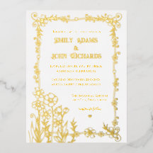 Mariage Floral Or et Blanc Dessiné à la Main 