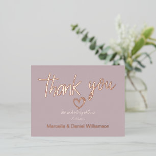 Carte Postale D'invitation À Feuilles D'aluminium Mariage Minimaliste Moderne Cœur et Écriture Merci