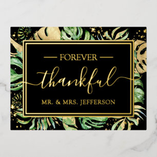 Carte Postale D'invitation À Feuilles D'aluminium Mariage moderne Black Tropical M. & Mme Merci