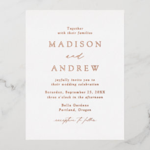 Carte Postale D'invitation À Feuilles D'aluminium Mariage Moderne Élégance Rose Gold