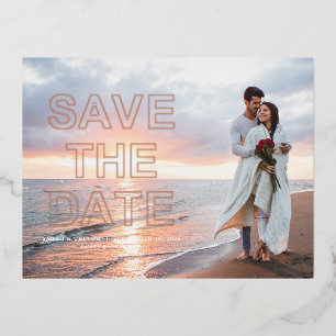 Carte Postale D'invitation À Feuilles D'aluminium Mariage photo moderne Enregistrer la date