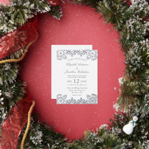 Carte Postale D'invitation À Feuilles D'aluminium Mariage Silver Winter Snowflake