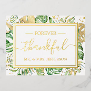Carte Postale D'invitation À Feuilles D'aluminium Mariage Tropical Moderne Merci Monsieur et Madame