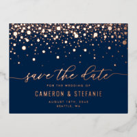 Marine bleu moderne Confetti Rose Gold Enregistrer