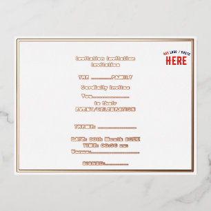 CARTE POSTALE D'INVITATION À FEUILLES D'ALUMINIUM MARQUE BLANCHE MODERNE ET PERSONNALISABLE VÉRIFIÉE