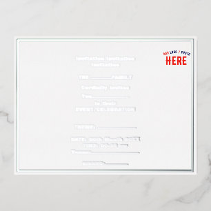 CARTE POSTALE D'INVITATION À FEUILLES D'ALUMINIUM MARQUE BLANCHE MODERNE ET PERSONNALISABLE VÉRIFIÉE