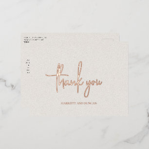 Carte Postale D'invitation À Feuilles D'aluminium Merci de mariage élégant, beige neutre et intempor