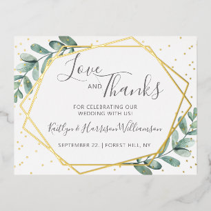 Carte Postale D'invitation À Feuilles D'aluminium Merci de Mariage géométrique Eucalyptus Real