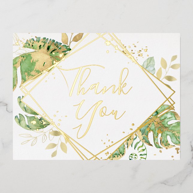 Carte Postale D'invitation À Feuilles D'aluminium Merci Mariage de Foliage Tropical Moderne (Recto)