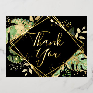 Carte Postale D'invitation À Feuilles D'aluminium Merci Mariage moderne Black Tropical Foliage