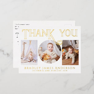 Carte Postale D'invitation À Feuilles D'aluminium Merci photo bébé Coeur moderne naissance