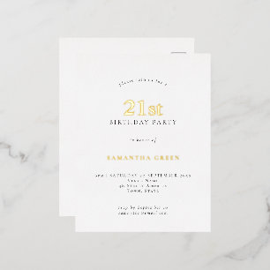 Carte Postale D'invitation À Feuilles D'aluminium Minimaliste 21ème anniversaire de fête de Noël Bla