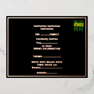 CARTE POSTALE D'INVITATION À FEUILLES D'ALUMINIUM MODÈLE DE TEXTE D'IMAGE NOIRE SIMPLE ET MODERNE