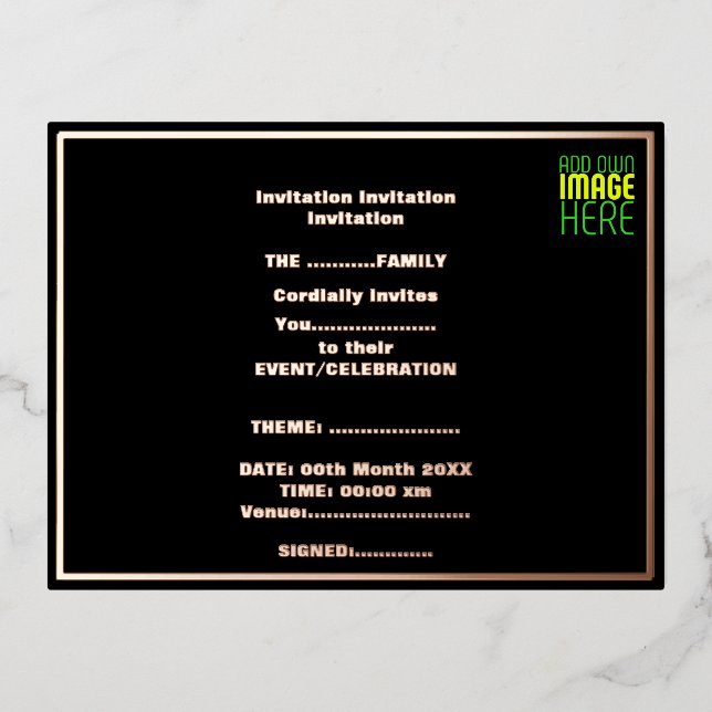 CARTE POSTALE D'INVITATION À FEUILLES D'ALUMINIUM MODÈLE DE TEXTE D'IMAGE NOIRE SIMPLE ET MODERNE (Recto)