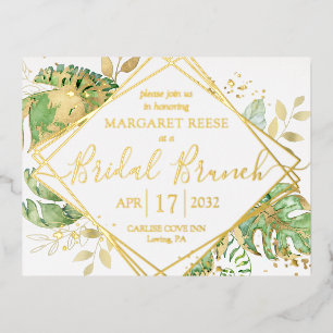 Carte Postale D'invitation À Feuilles D'aluminium Moderne Tropical Bridal Brunch Shower Gold