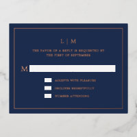 Monogramme bleu marine simple Mariage élégant RSVP