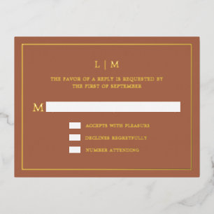Carte Postale D'invitation À Feuilles D'aluminium Monogramme en terre cuite simple Mariage élégant R