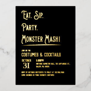 Carte Postale D'invitation À Feuilles D'aluminium Monster Mash Halloween