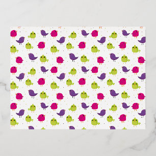 Carte Postale D'invitation À Feuilles D'aluminium Motif d'oiseaux mignons