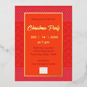 Carte Postale D'invitation À Feuilles D'aluminium Noël d'affaires moderne et branché   Rose orange r