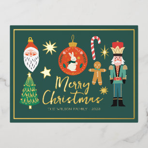 Carte Postale D'invitation À Feuilles D'aluminium Noël Gold Père Noël Nutcracker Cute Père Noël