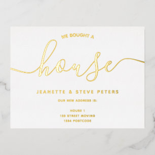 Carte Postale D'invitation À Feuilles D'aluminium Nous avons acheté une maison noir blanc simple scr