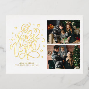 Carte Postale D'invitation À Feuilles D'aluminium O Nuit Sainte Main Lettré Photo Holiday