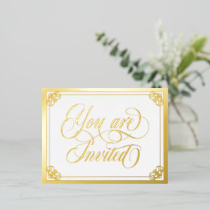 Carte Postale D'invitation À Feuilles D'aluminium Ornat tourbillonnant Vous Êtes Invité Mariage