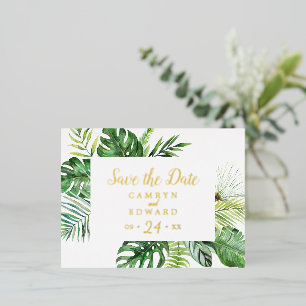 Carte Postale D'invitation À Feuilles D'aluminium Palme tropicale sauvage   Gold Foil Enregistrer la