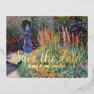 Carte Postale D'invitation À Feuilles D'aluminium Peinture de parterre de fleurs de Claude Monet pou