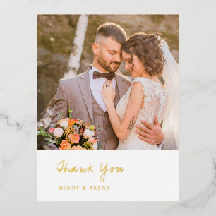 Carte Postale D'invitation À Feuilles D'aluminium Photo minimaliste Merci Mariage moderne