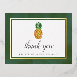 Carte Postale D'invitation À Feuilles D'aluminium Pineapple Plage Tropical Mariage Merci Real