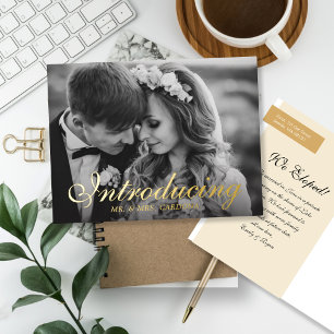 Carte Postale D'invitation À Feuilles D'aluminium Présentation de la photo d'élopement de Script