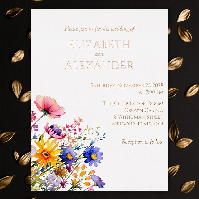 Carte Postale D'invitation À Feuilles D'aluminium Printemps mariage Rose or (Créateur téléchargé)