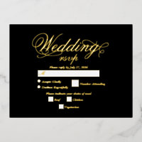Real Gold Foil Elegant Luxe Black Wedding RSVP