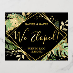 Carte Postale D'invitation À Feuilles D'aluminium Réception moderne Tropical Black Mariage Elopement