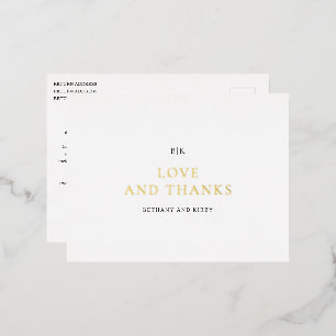 Carte Postale D'invitation À Feuilles D'aluminium Remerciement de mariage élégant classique