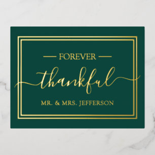 Carte Postale D'invitation À Feuilles D'aluminium Remerciement de mariage moderne vert émeraude M. e