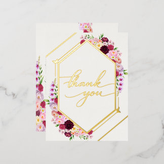 Carte Postale D'invitation À Feuilles D'aluminium Remerciements de mariage Peony Foil