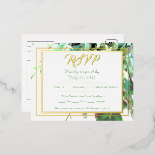 Carte Postale D'invitation À Feuilles D'aluminium Réponse de mariage botanique de verdure et de fleu