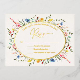Carte Postale D'invitation À Feuilles D'aluminium Réponse Florale Colorée de Jardin de Fleurs Sauvag