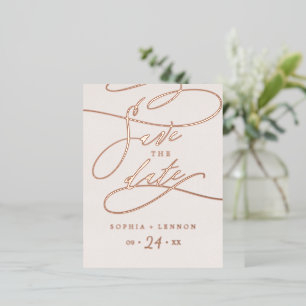 Carte Postale D'invitation À Feuilles D'aluminium Romantique Rose Gold Foil et Blush Enregistrer la 