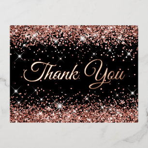 Carte Postale D'invitation À Feuilles D'aluminium Rose noire pailletée or rose pour un remerciement